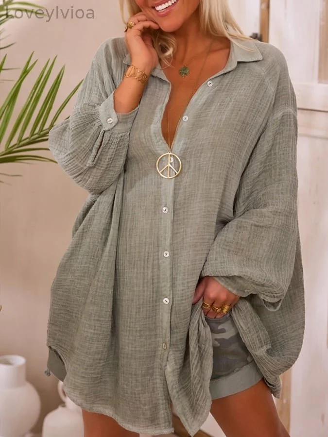 Women's Casual Pure Color Over Size Shirt