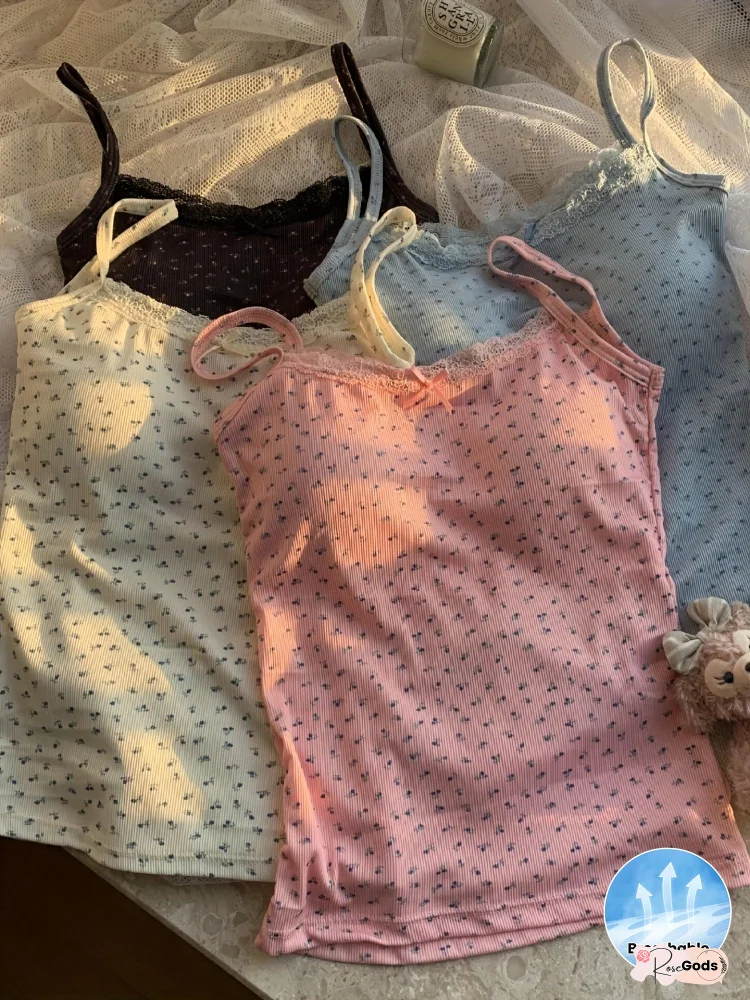 4pcs Women&lsquo;s Sleeveless Camisole Tops with Built-In Bra Pads - Cute Lace Trim & Bow Detail, Soft Breathable Fabric, Solid Colors (White, Pink, Light Blue, Black) - Summer Essentials for Casual or Romantic Outfits, Romantic Outfit Tops, Playful Design