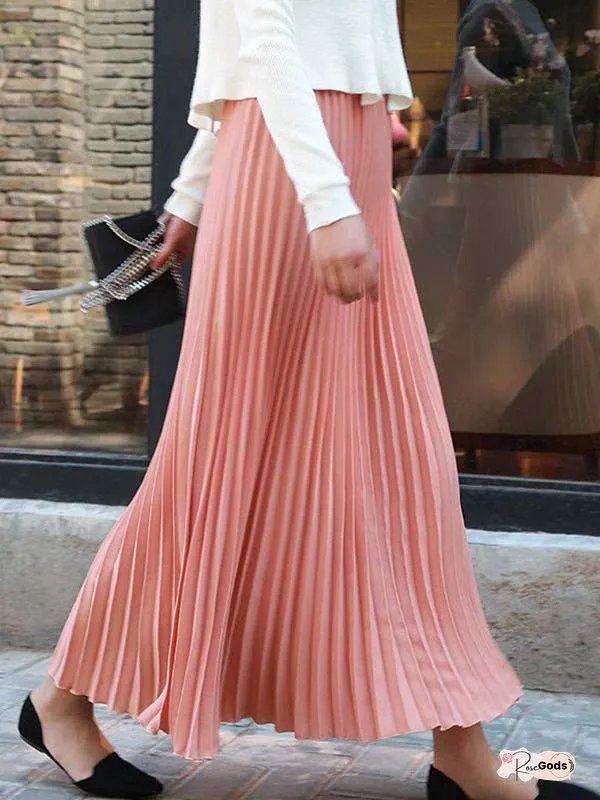 Stylish Pleated Solid Color Elastic Waist Skirts