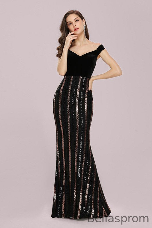 Bellasprom Sexy Black Long Sleeve V-Neck Prom Evening Gowns Sequins Bellasprom