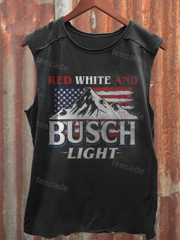 Teecade Teecade Unisex Red White And Busch Light Print Casual Tank Top