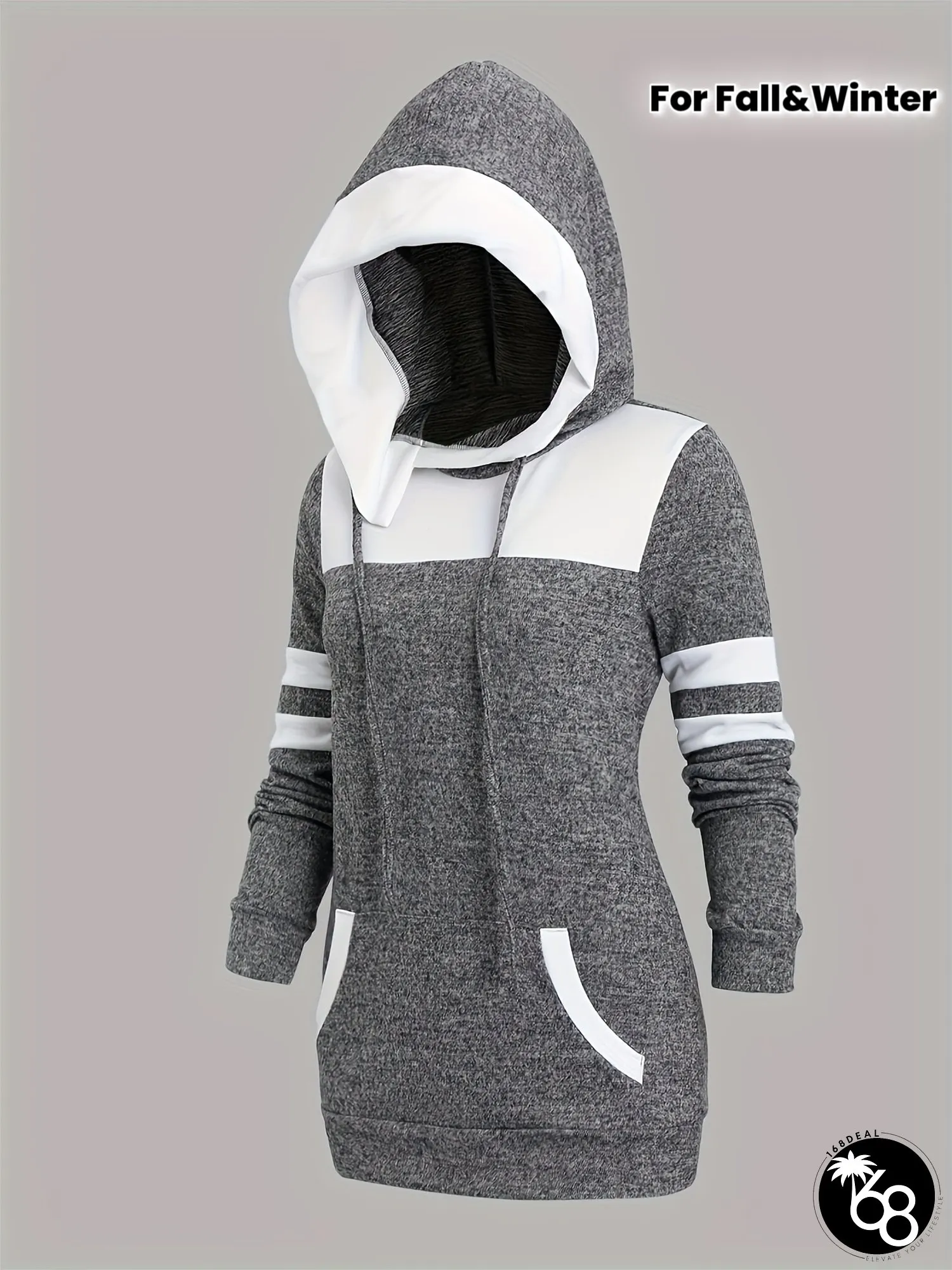 Cozy Heather Gray Womens Casual Hooded Long Sleeve Top Medium Stretch Fabric Machine | 168DEAL