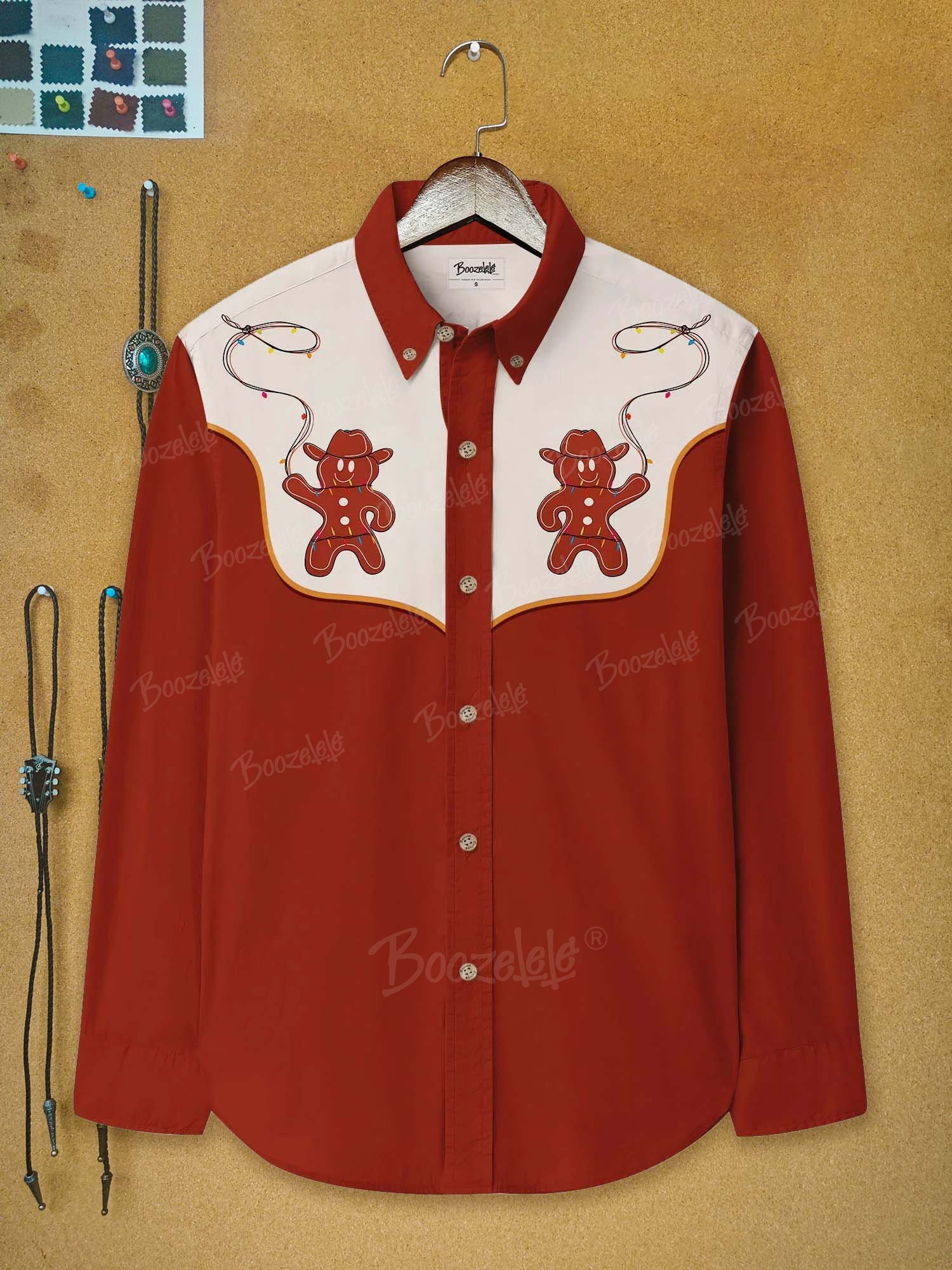 Christmas Gingerbread Man Cowboy - 100% Cotton Long Sleeves Shirt