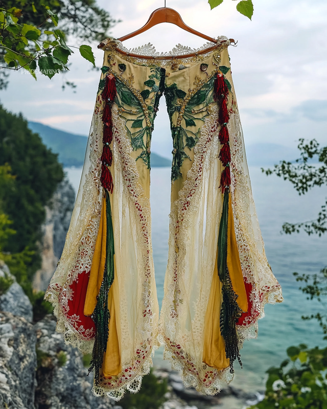 Summer Vacation Ruffle Lace Contrast Pants 7e04