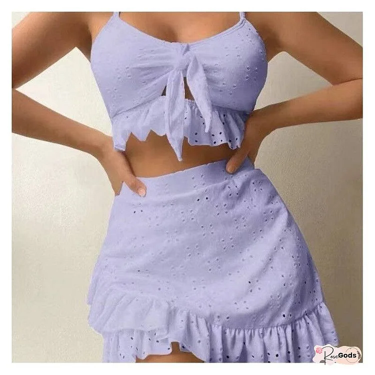 Beachwear Set- Tank Top, Bikini Bottoms, And Sarong