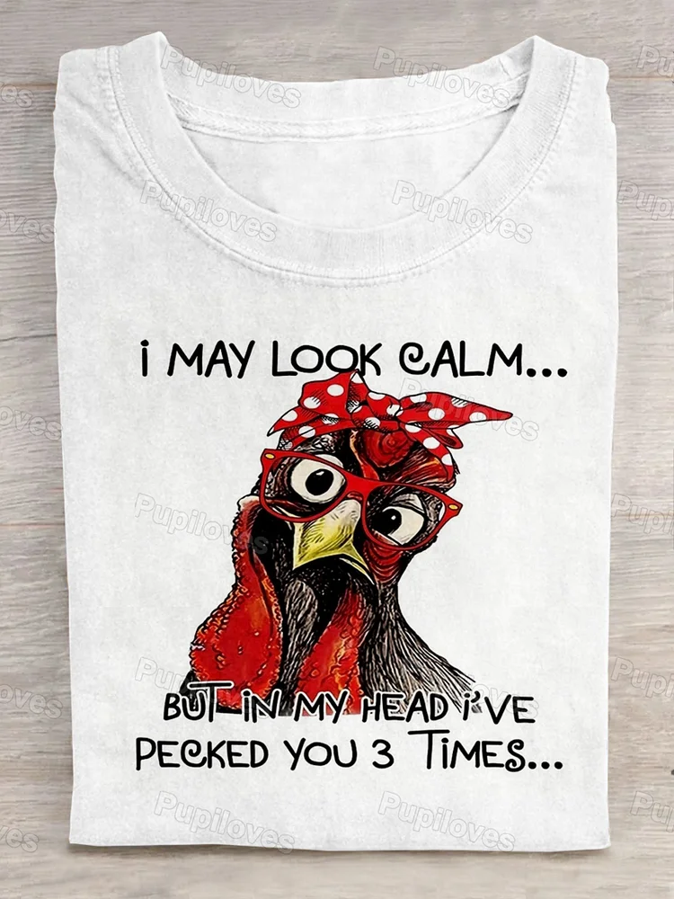 Pupiloves Pupiloves Funny Chicken Letter Art Print Causal Short Sleeve T-shirt
