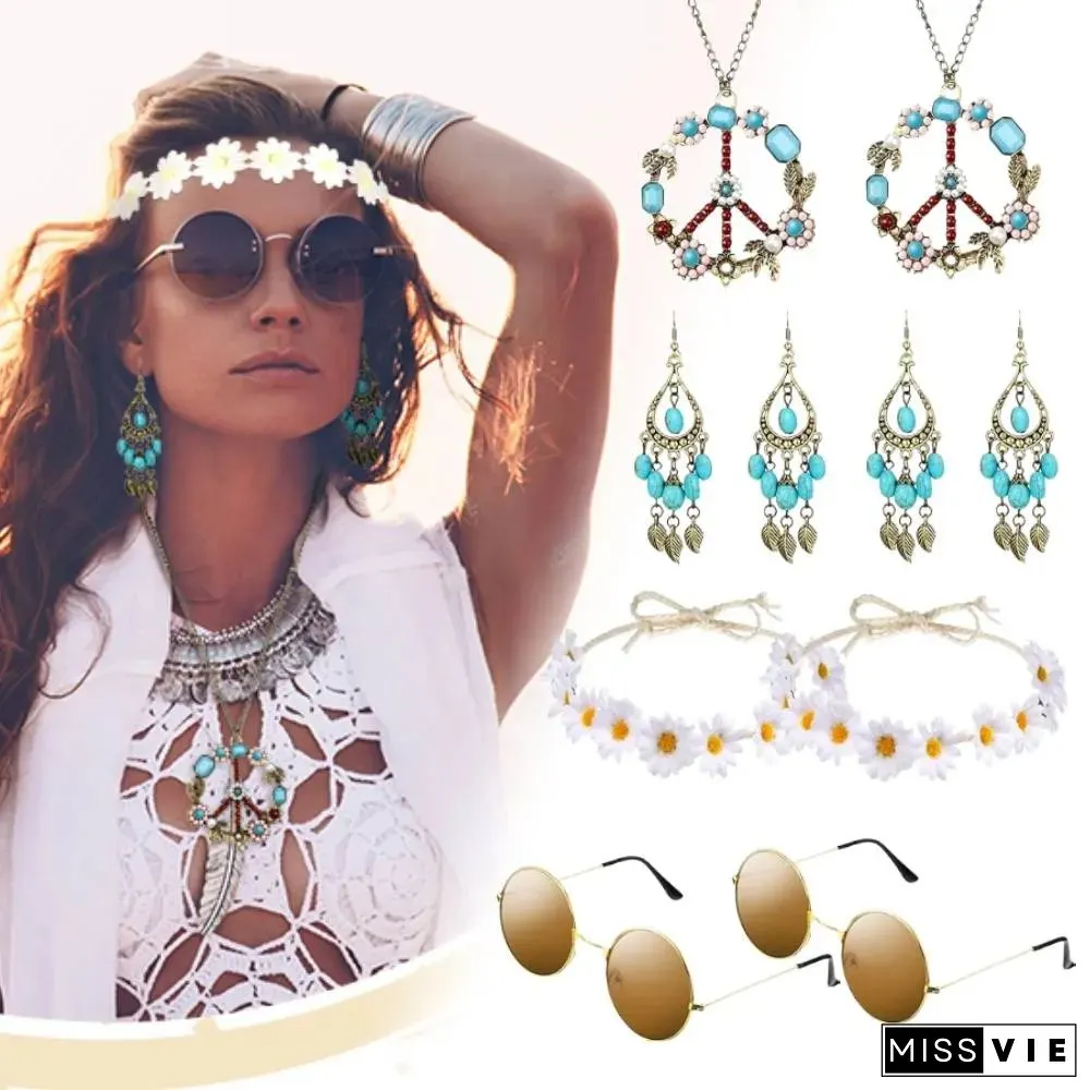 Bohemian Hippie Womens Accessories Set Retro Dress Colorful Festival Clothing Perfect
