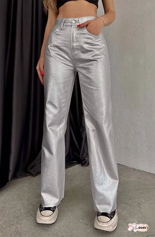 Metallic flare leg pants