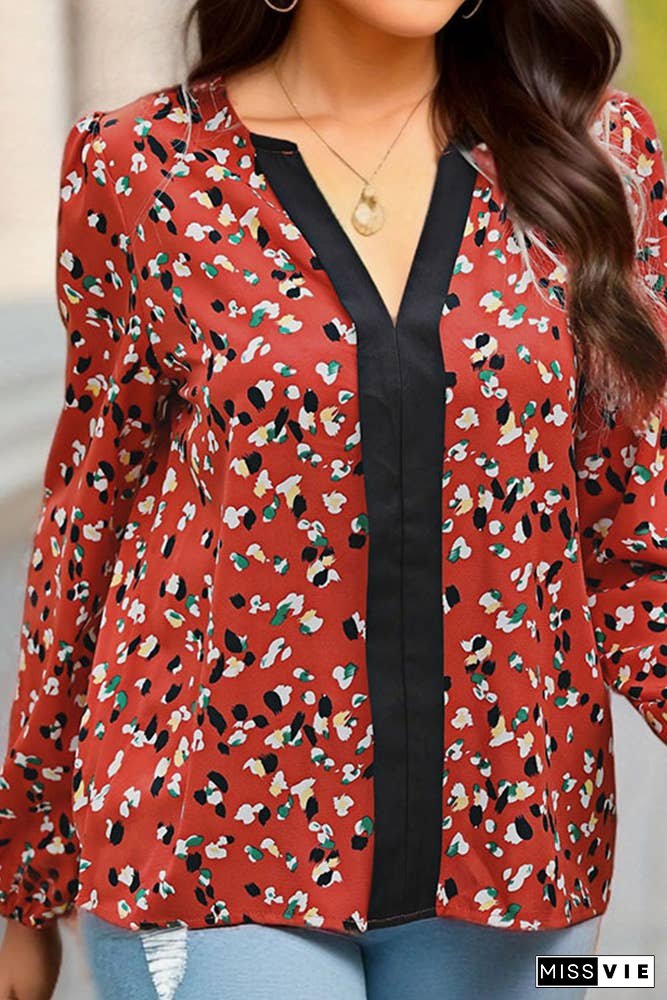 Red V Neck Printing Shirt BFZY799