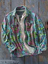 Men's Vintage Symmetrical Floral Art Print Soft Long Sleeve Pocket Shirt