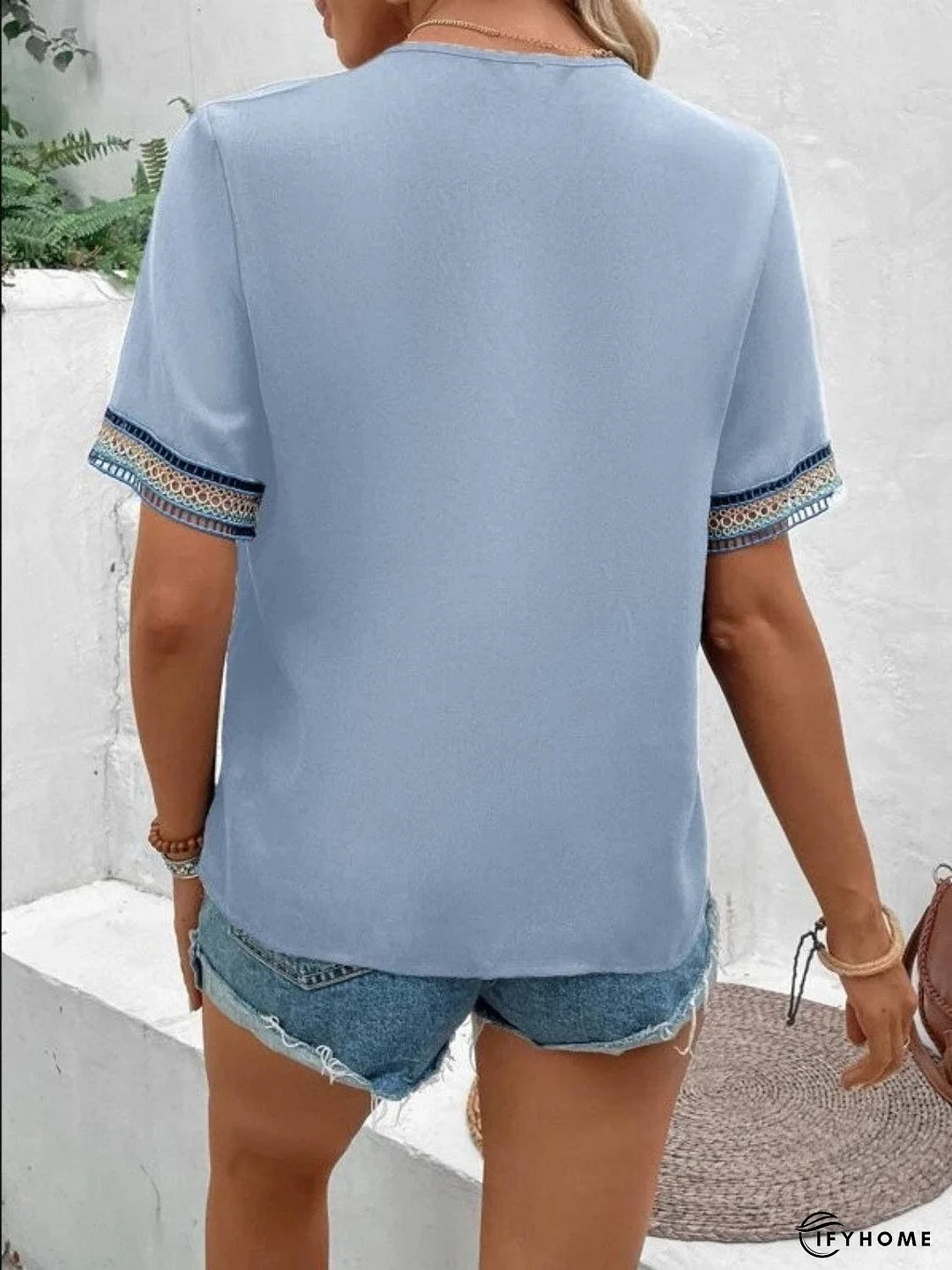 Full Size V-Neck Short Sleeve Blouse | IFYHOME