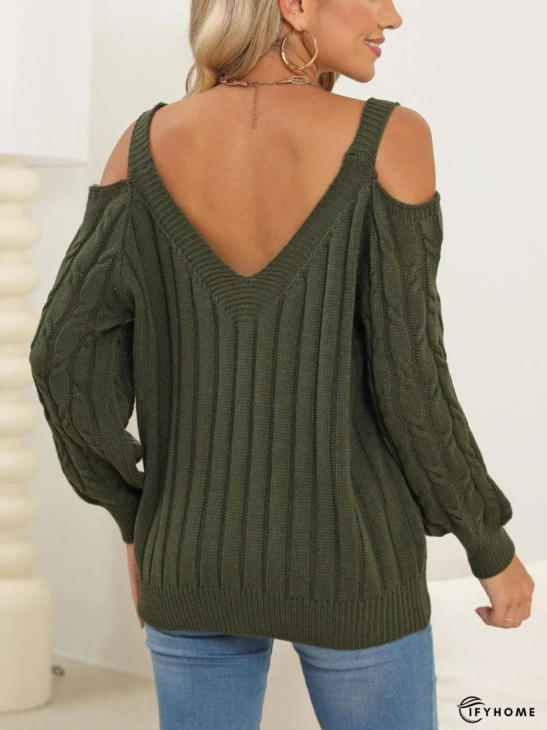 Cable-Knit V-Neck Long Sleeve Sweater | IFYHOME