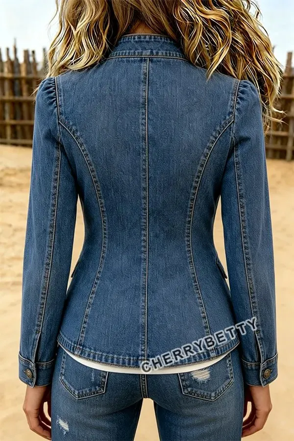 ジャケット・アウター Women's denim Napoleon Jacket Vintage Double Breasted Denim Napoleon Jacket