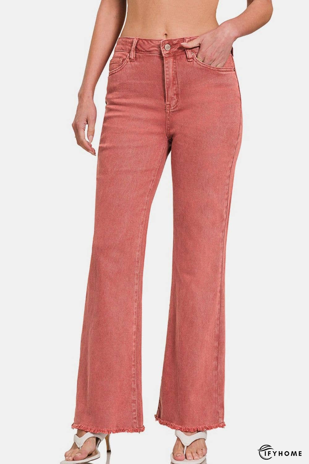 Zenana Acid Washed Frayed Hem Bootcut Jeans | IFYHOME