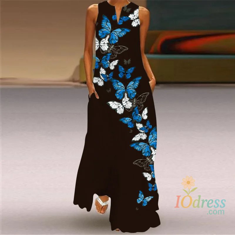 IO Dress 6 Colors Sleeveless Exaggerated Large Print Dress Women Casual White Vest Maxi Dresses Lady Summer Bohemian Seaside Dress IO Dress
