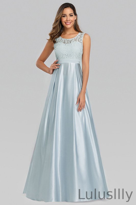 Sky Blue Sleeveless Lace Evening Gowns Long Prom Dress Online - lulusllly