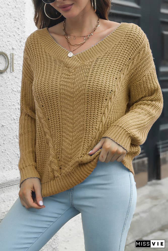 Cable Knit Hollow V Neck Sweater BS033