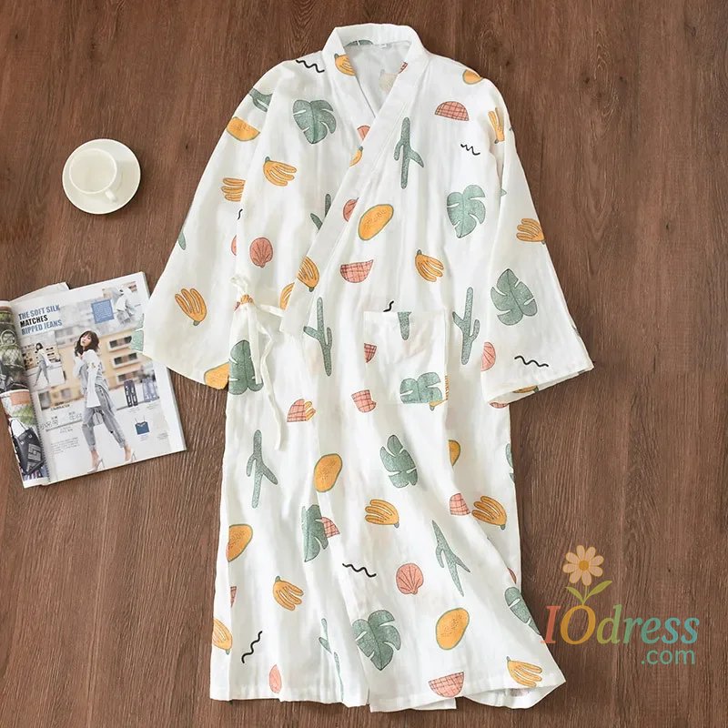 IO Dress Japanese-style kimono pajamas summer new 100% cotton gauze pajamas nightgown ladies SPA yukata homewear long pajamas women