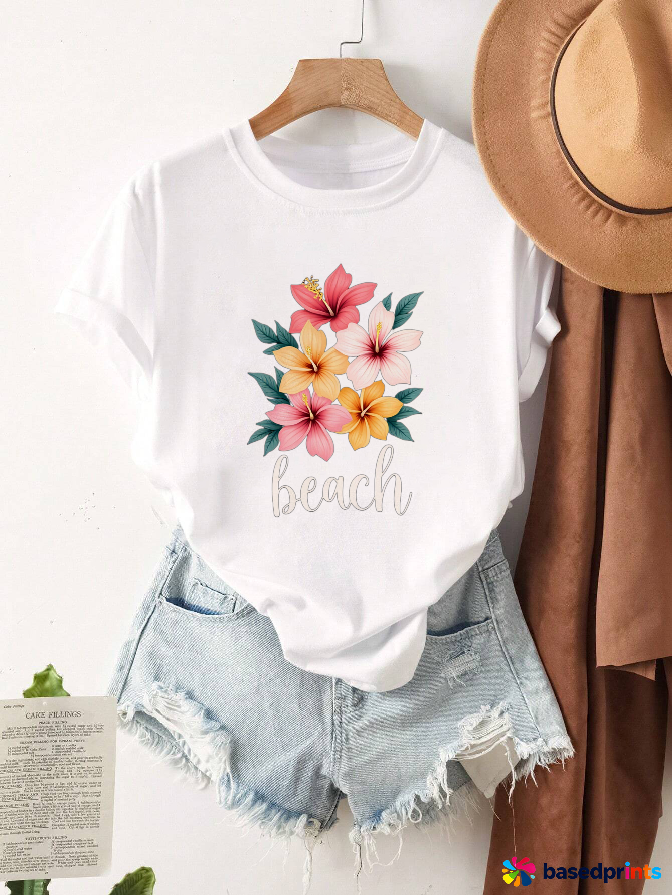 Summer Beach Floral Graphic Tee Women's Casual Short Sleeve T-Shirt