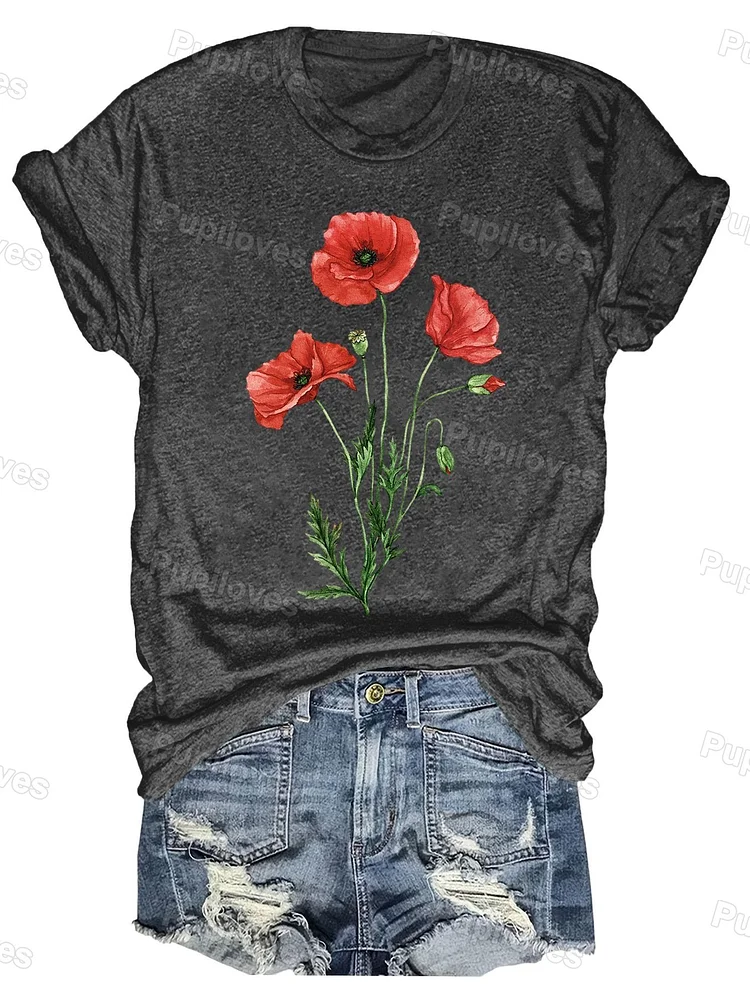 Pupiloves Pupiloves  Poppy Flower Art Print T-shirt