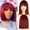 Black Brazilian Straight Hair Short BOB Wigs Lady Wig With Bangs