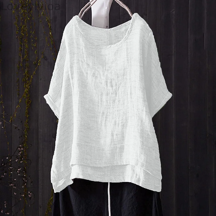 Solid Color Round Neck Short Sleeved T-Shirt