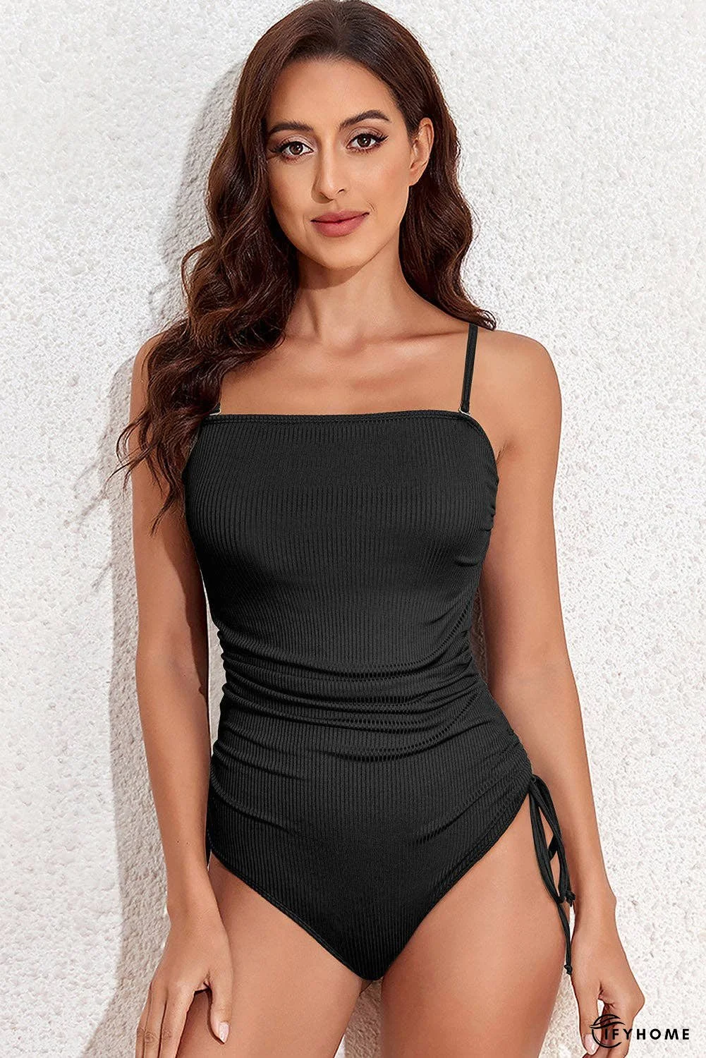 Drawstring Spaghetti Strap One-Piece Swimwear | IFYHOME