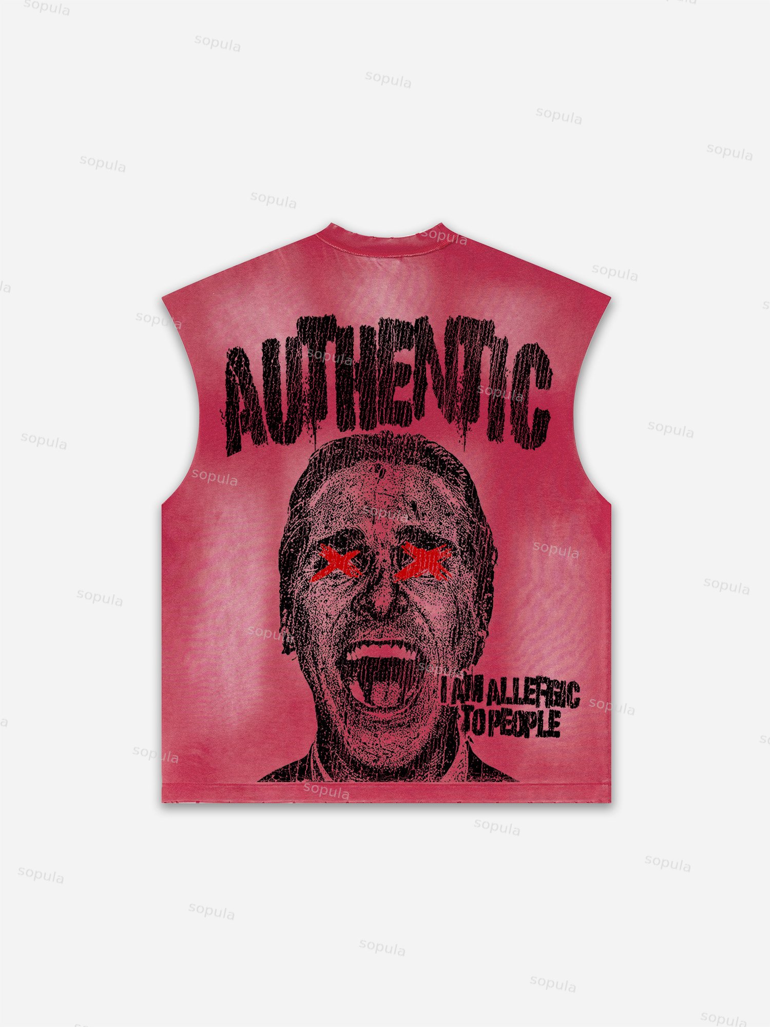 Sopula Men's I Am Allergic To People Fun Portrait Print Distressed Tank Tops Sleeveless Shirts