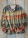 Men's Vintage Western Color Stripe Art Print Long Sleeve Henley Shirt