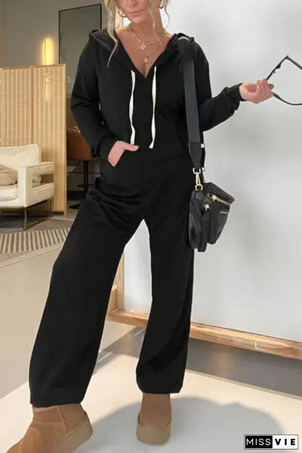 Full Size Drawstring Long Sleeve Jumpsuit