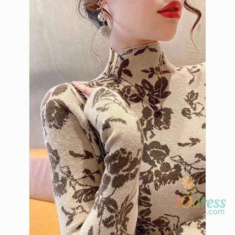 IO Dress Women's Clothing Fashion Half High Collar Long Sleeve Knit Pullovers Autumn Winter New Vintage Slim All-match Sweater Lady Tops