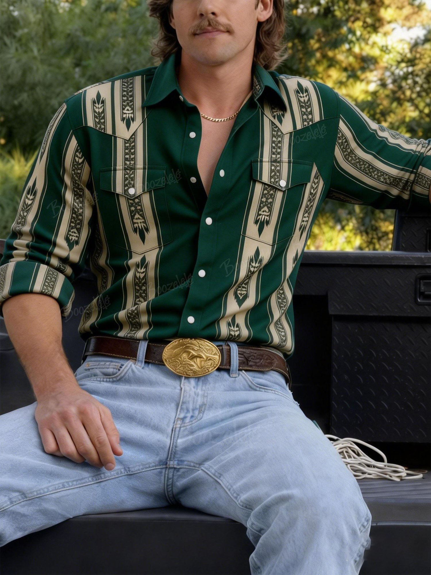 Men'S Western-Style Vintage Striped Long-Sleeved Shirt &ndash; 100% Cotton Shirt