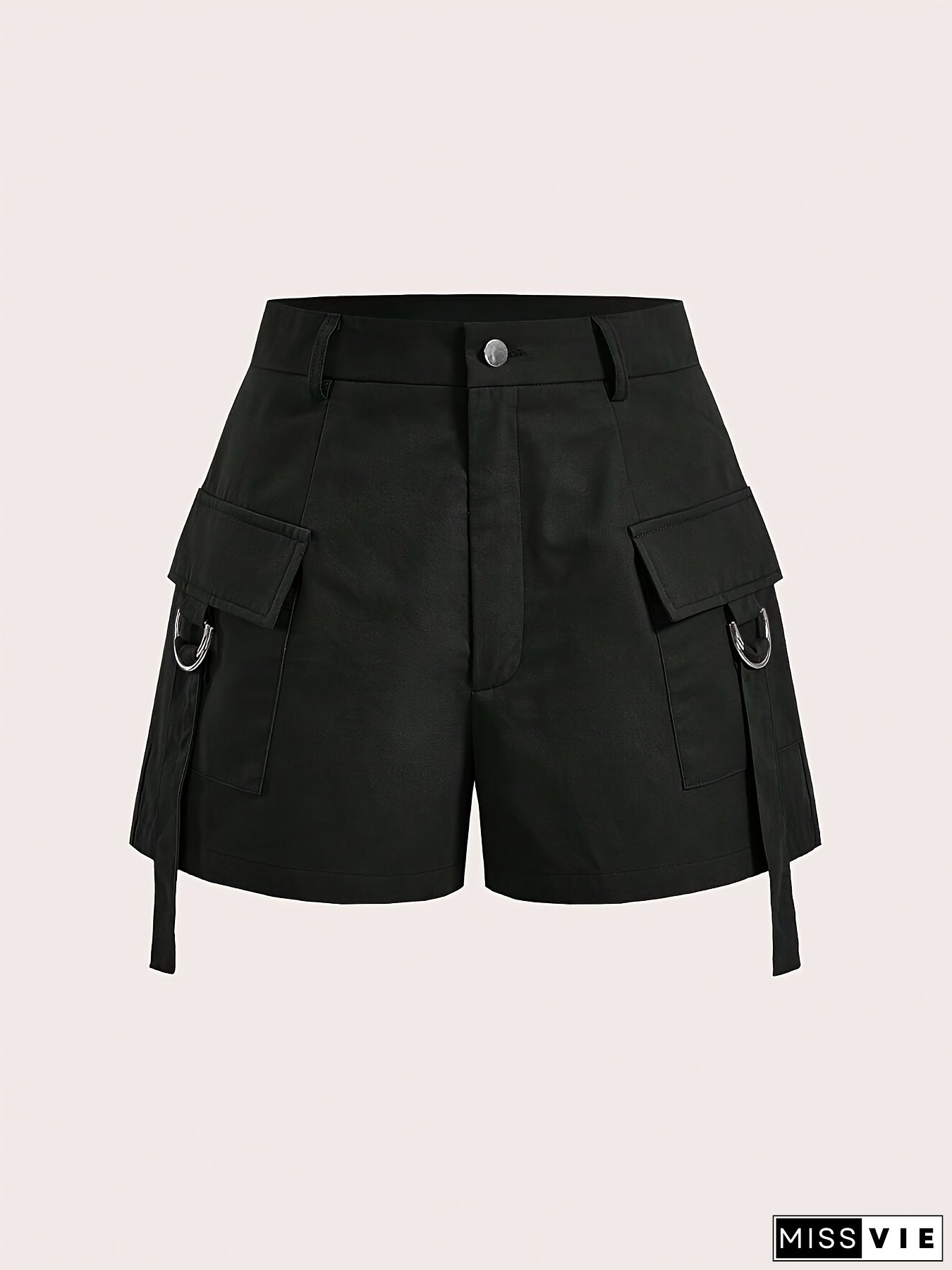 [Casual Polyester Cargo Shorts] 1pc High-Waist Cargo Shorts - Casual Polyester Fabric with Pockets - Spring/Summer/Autumn Season