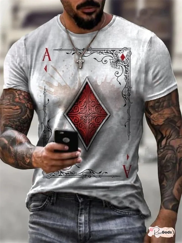 Men's T Shirt Tee Shirt Tee Graphic Plaid / Check Poker Crew Neck Black / White Red / White Black Blue Purple 3D Print Plus Size Casual Daily Short Sleeve Clothing Apparel Basic Designer Slim Fit Big