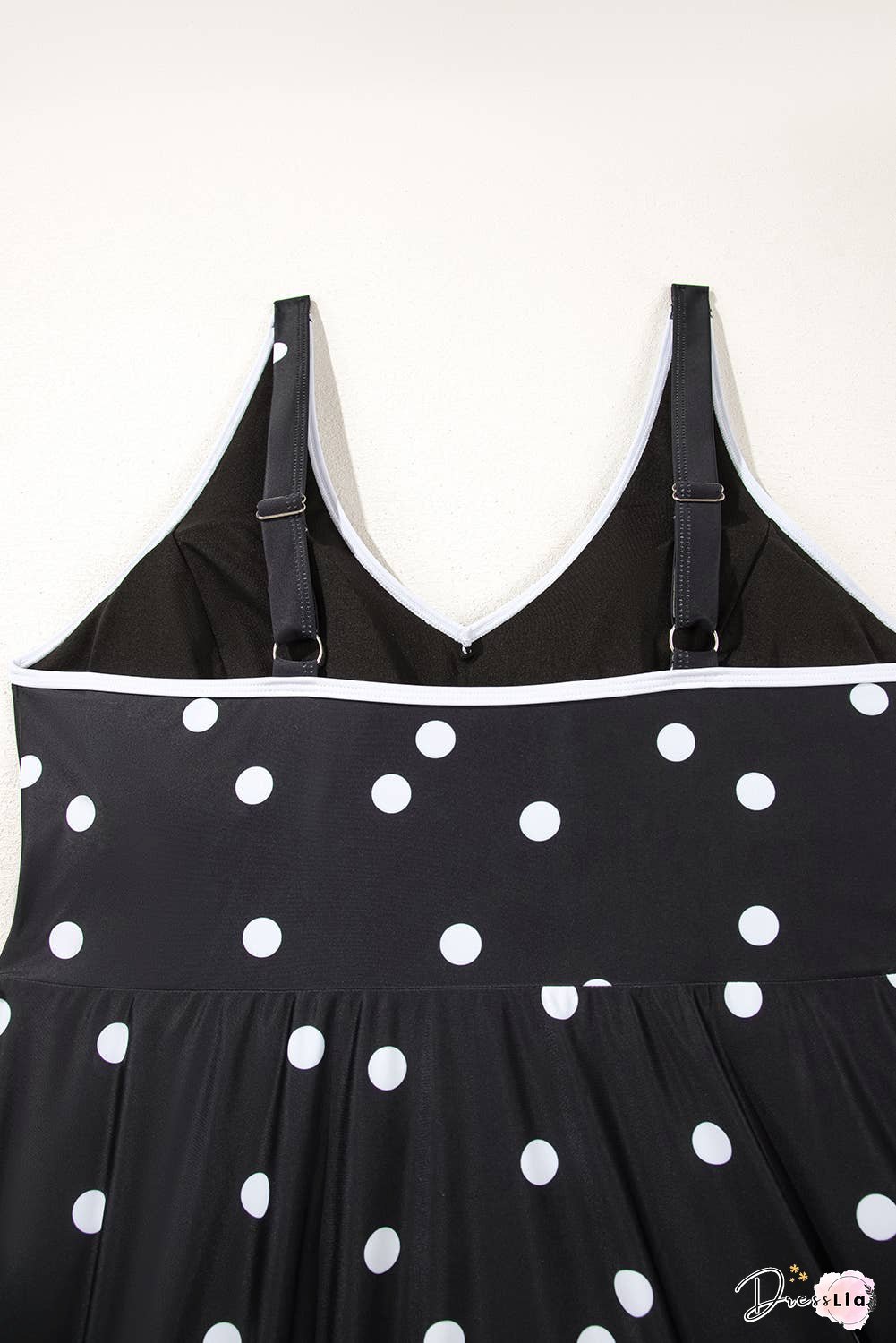 Polka Dot Trim V Neck Plus Size Swim Dress