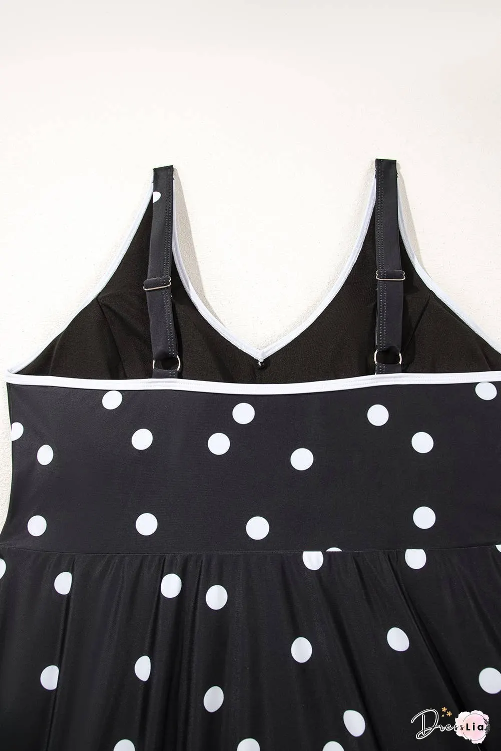 Polka Dot Trim V Neck Plus Size Swim Dress