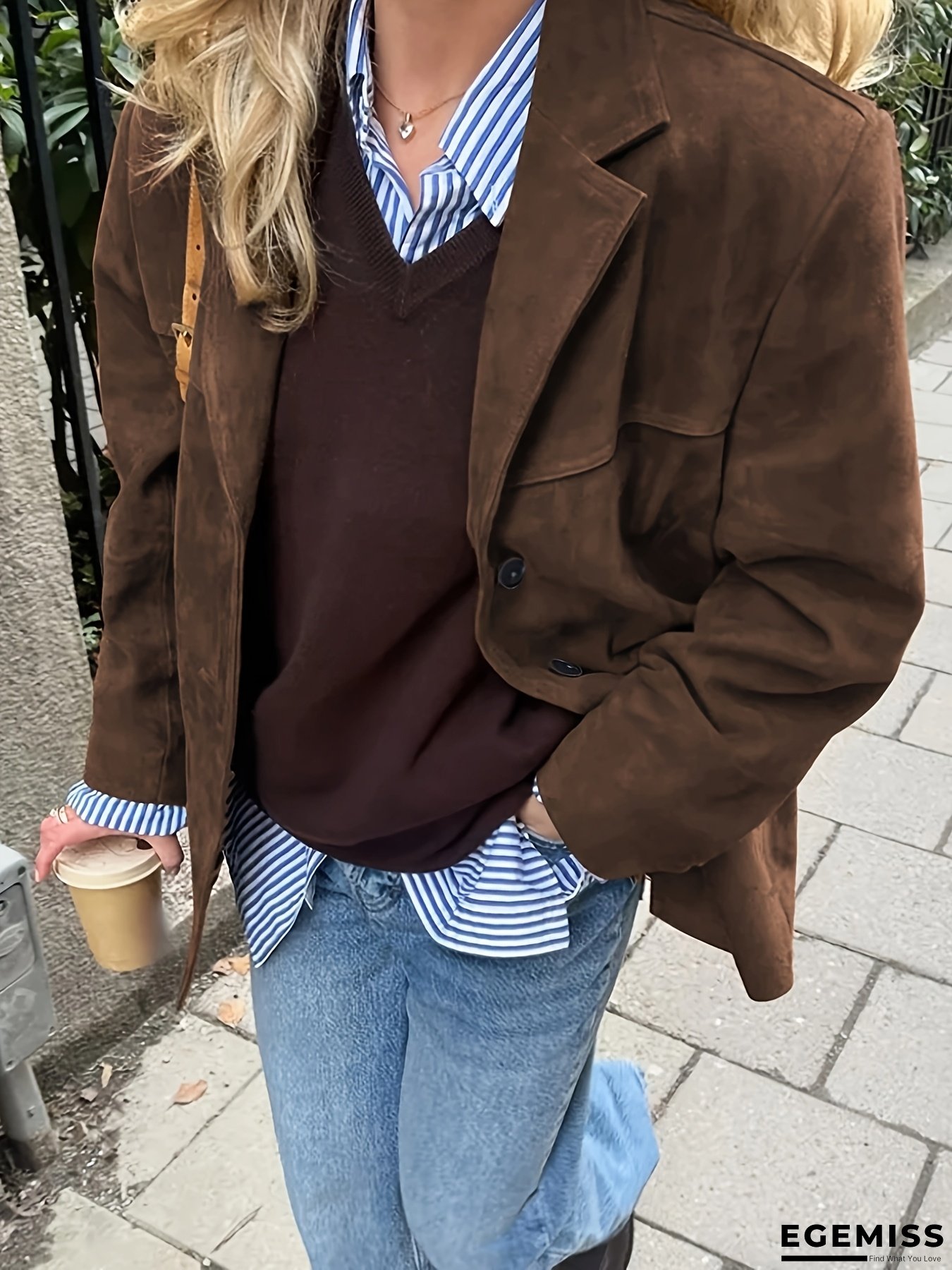 [Stylish Suede Jacket] New Arrival Stylish Women's Suede Jacket | Loose Fit, Shoulder Pads, Casual Elegant Design, Comfortable Versatile Fashion for Early Autumn | EGEMISS