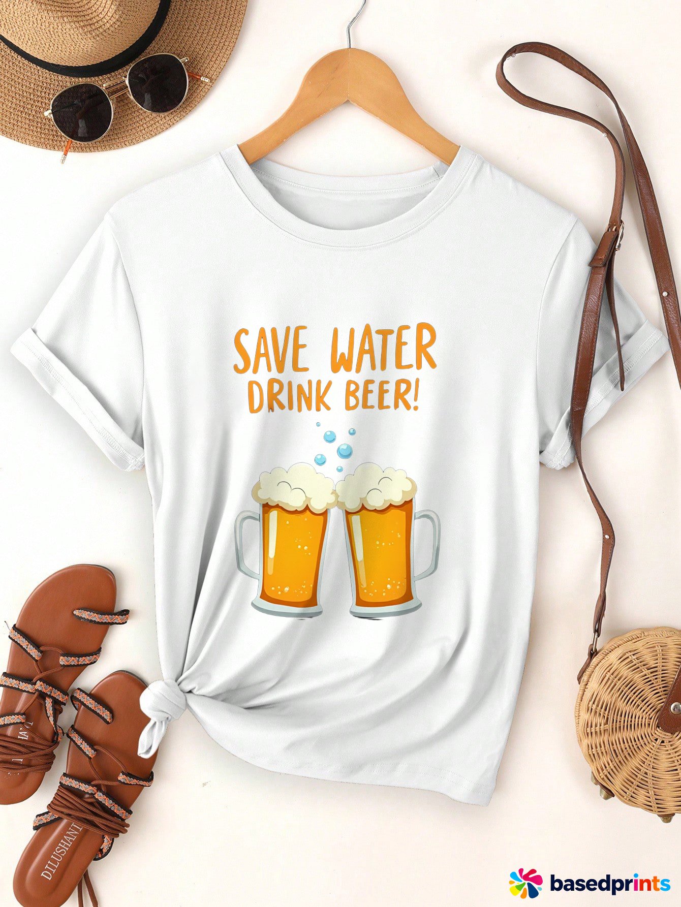 Funny save Water Drink Beer T-Shirt Women Casual Summer Tee Tops