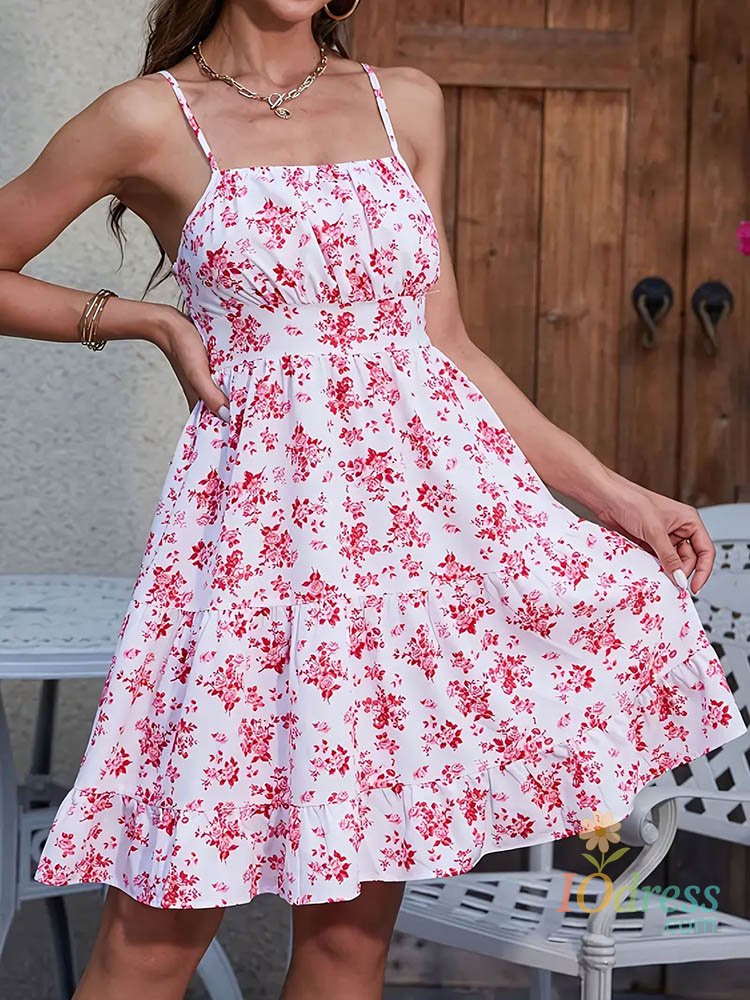 IO Dress Women Summer Floral Spaghetti Strap Sexy Dresses,mini Dress,Beach Dress,Woman Clothing,Short Dresses,Clothes,Sundress IO Dress