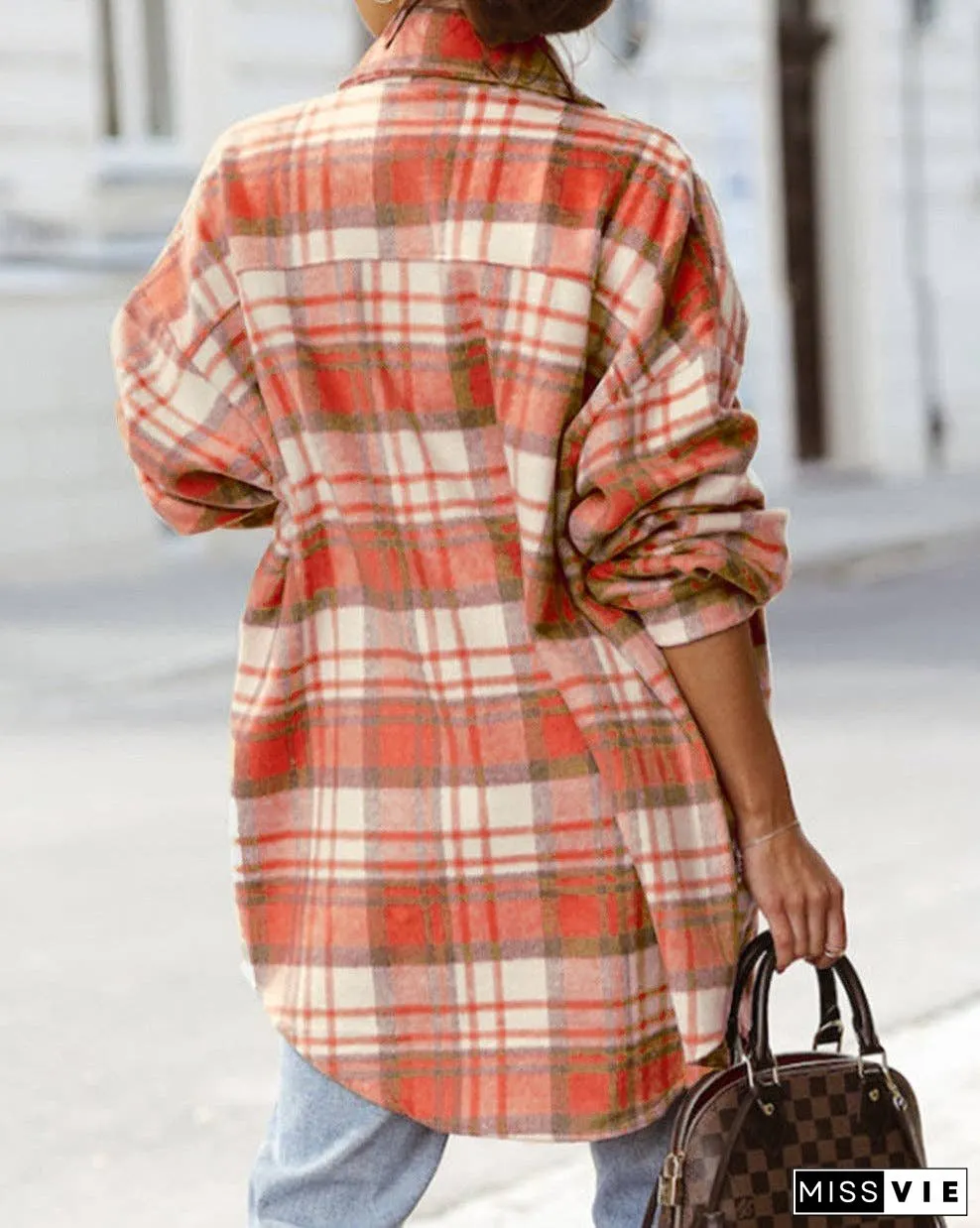 Plaid Flap Pocket Buttoned Shacket