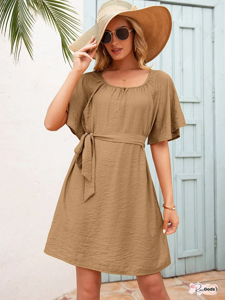 Tie Waist Flutter Sleeve Mini Dress