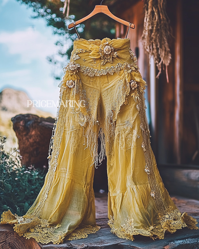 Summer Vacation Ruffle  Lace Patchwork Pant ccdb 8a15