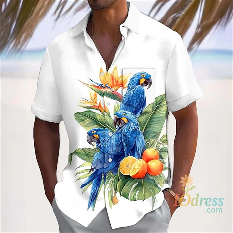 IO Menswear Tropical Floral Parrot 3d Print Shirt Men Women Fashion Shirts 2026 New Short Sleeve Hawaiian Shirts Blouse Y2K Men's Clothing