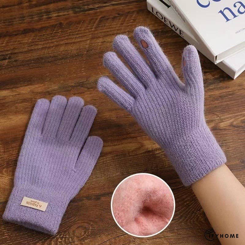 Solid Colored Open Finger Velvet Touch Screen Knitted Gloves | IFYHOME
