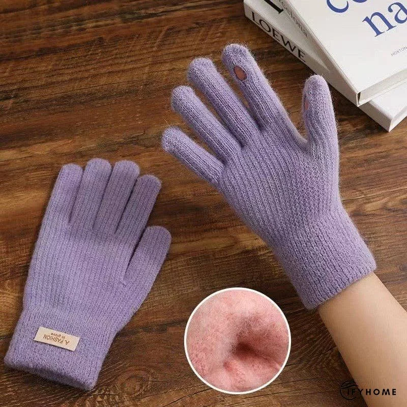 Solid Colored Open Finger Velvet Touch Screen Knitted Gloves | IFYHOME