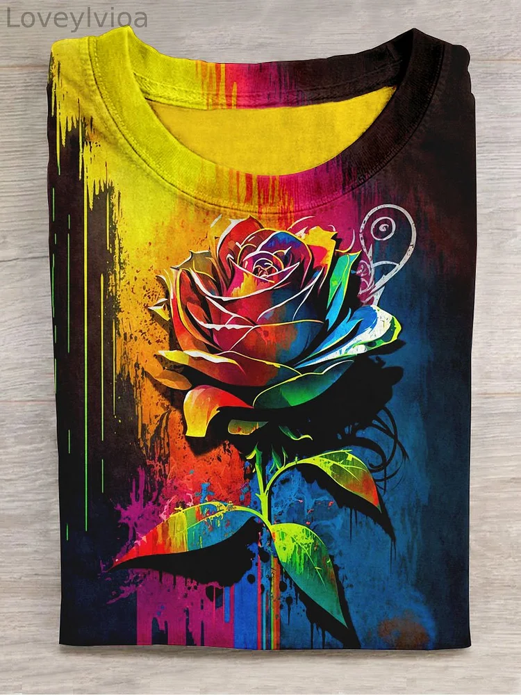 Unisex Colorful Rose Abstract Print Design T-Shirt