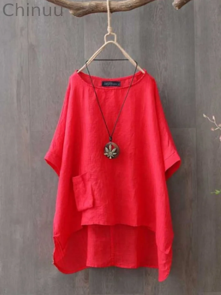 Cotton Linen Solid Color Casual Top