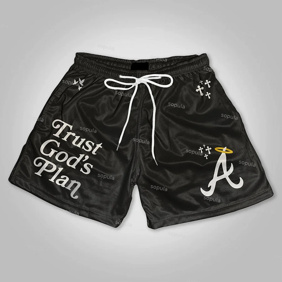 Trust God's Plan Graphic Print Mesh Shorts