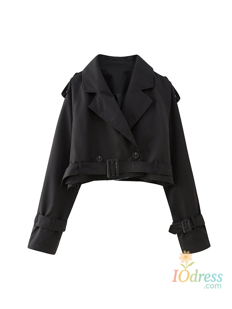 IO Dress Willshela Women Fashion With Belt Cropped Trench Jacket Vintage Notched Neck Long Sleeve Female Chic Lady Coat Outfits