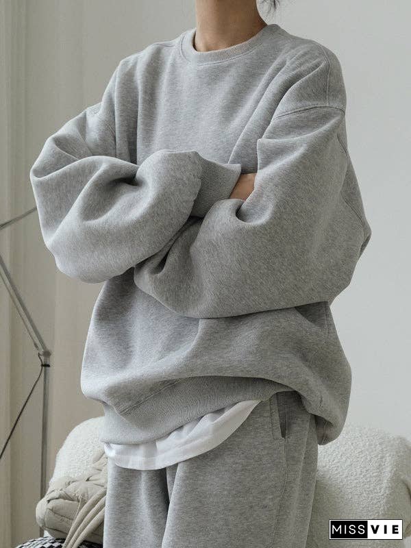 Simple Velvety Loose Solid Colour Hoodie